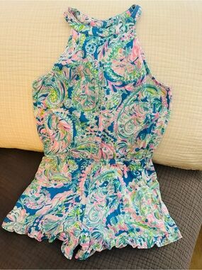 Blue Floral Paisley Lilly Pulitzer Halter Romper